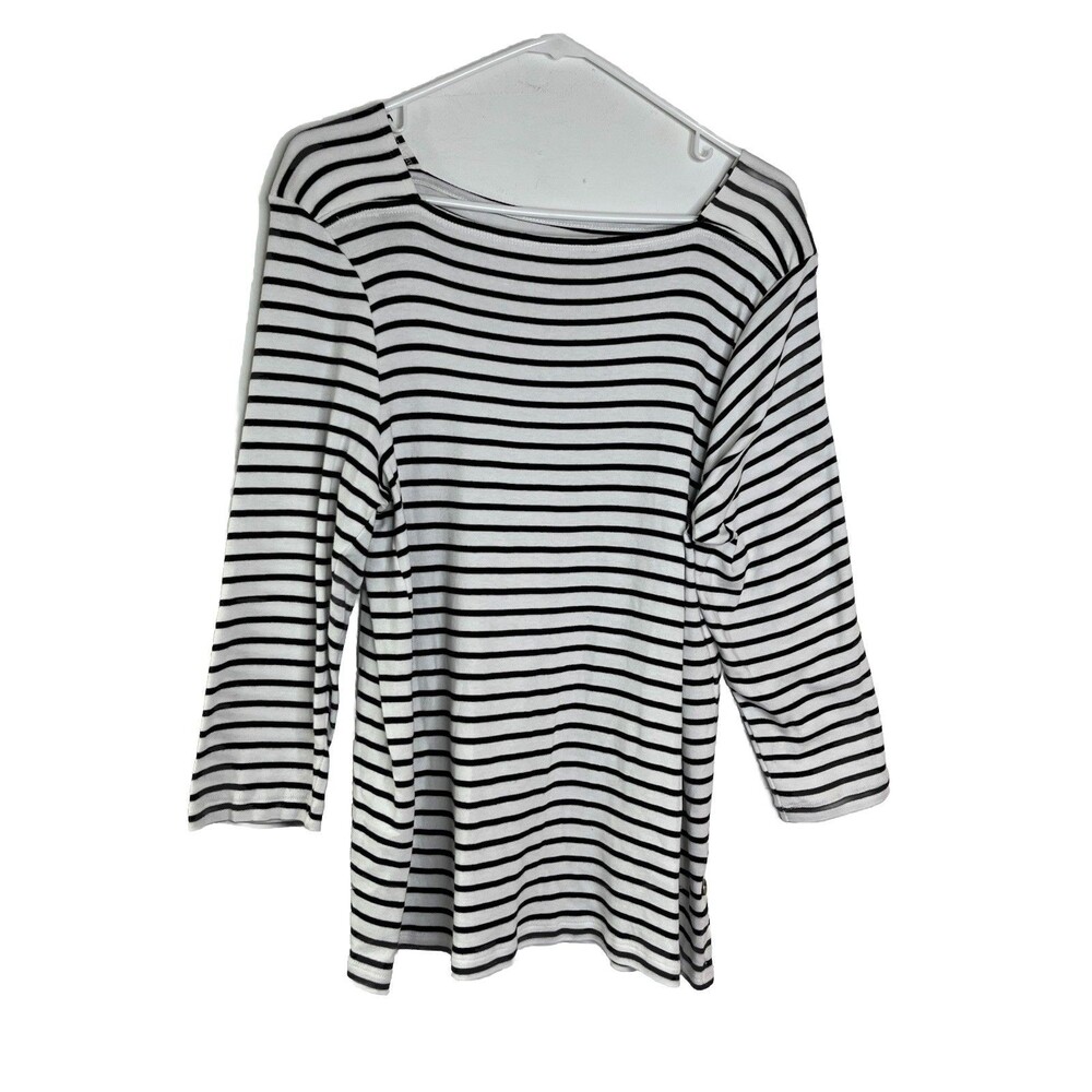 Chicos Wide White Stripes 3/4 Sleeve Blouse sz 3 / 16 XL (15